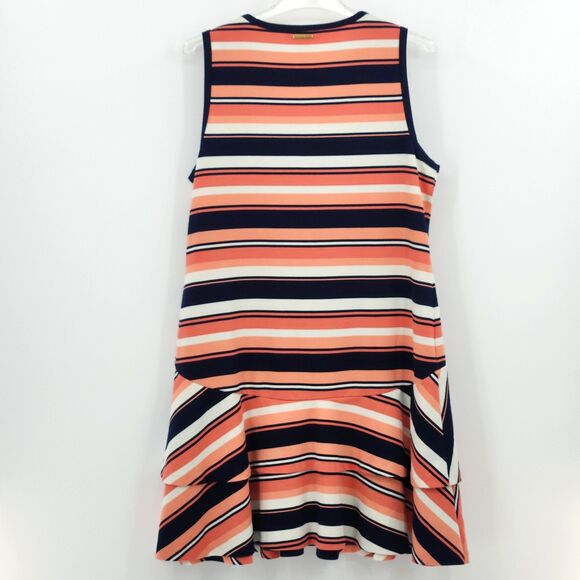 Michael Kors Drop Waist Dress Size XL Pink Blue Stripe Flounce Ruffle Preppy Y2K - Picture 3 of 9
